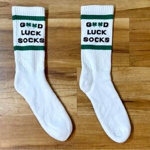 NWOT, Living Royal ‘Good Luck’ Crew Socks with Shamrocks, Unisex Adult